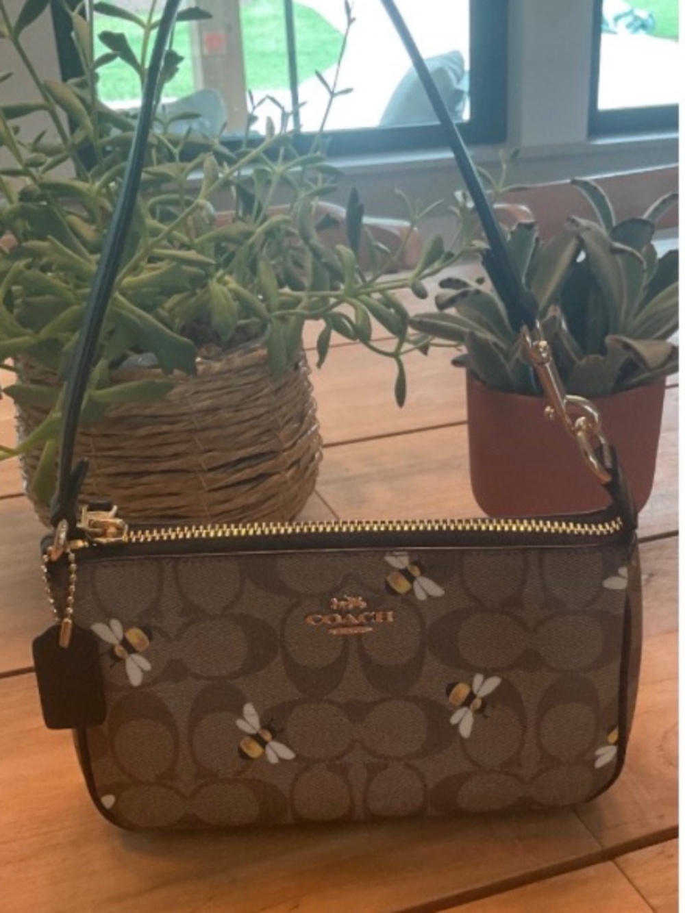 Coach Women's Wristlet Clutch Handbag Signature Canvas With Bee Print